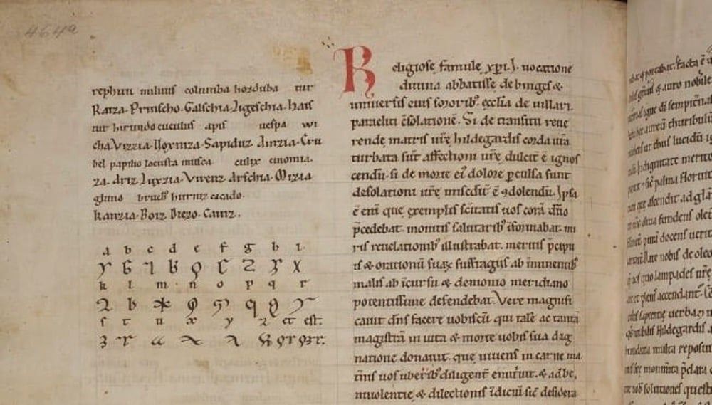 Страница из Висбаденского кодекса с алфавитом Lingua Ignota